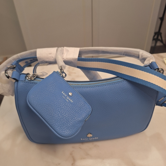 NWT Kate Spade Blue Leather Shoulder Bag w/ Branded Dust Bag - Picture 2 of 4